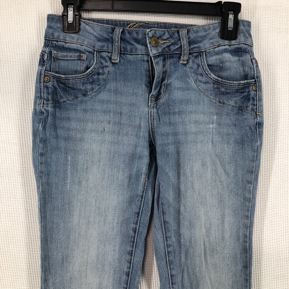 Morgan Jeans Delia's Junior Size 3L Blue Denim Boot cut  27 x 33 Distressed - Picture 4 of 9